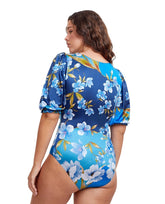 Puff Sleeve High Neck One Piece Swimsuit